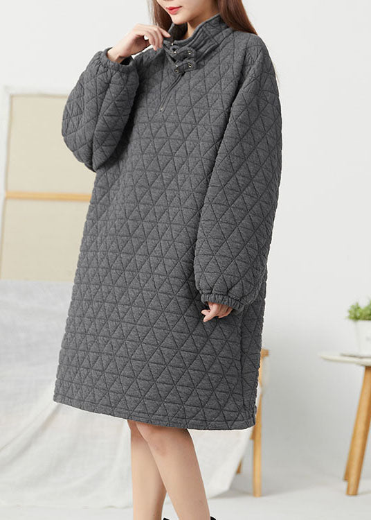 Style Grey Zip Up Thick Fine Cotton Filled Pullover Dress Winter