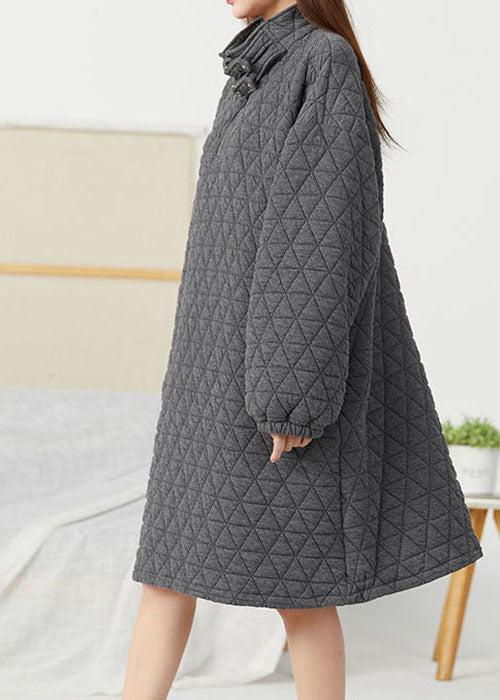 Style Grey Zip Up Thick Fine Cotton Filled Pullover Dress Winter