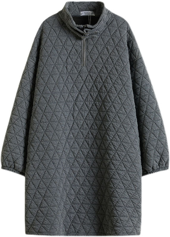 Style Grey Zip Up Thick Fine Cotton Filled Pullover Dress Winter
