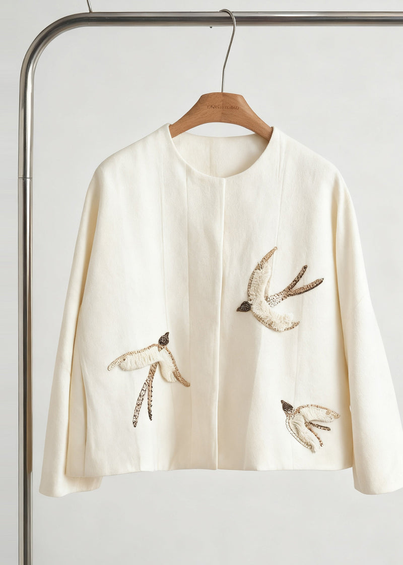 Style Khaki Embroidered Jacquard Silk Velvet Coat Outwear Spring
