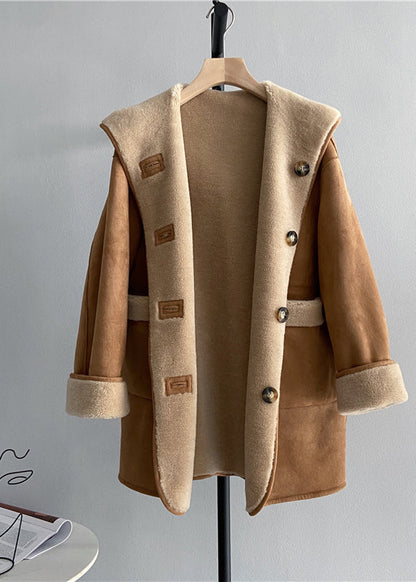 Style Khaki Wear on Both Sides Woolen Hoodies Outwear Winter