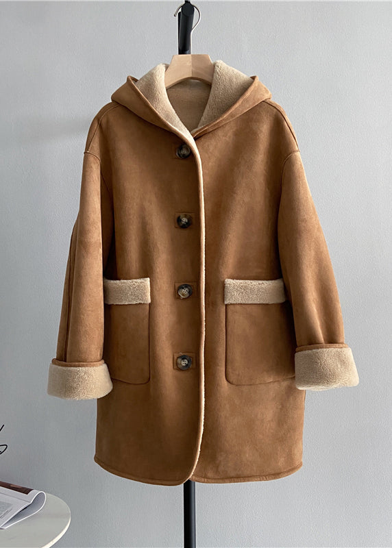 Style Khaki Wear on Both Sides Woolen Hoodies Outwear Winter