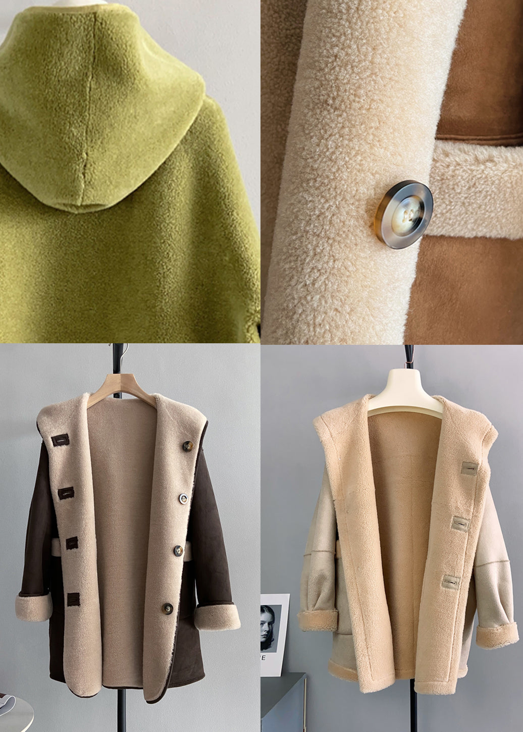 Style Khaki Wear on Both Sides Woolen Hoodies Outwear Winter