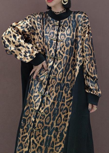 Style Leopard Clothes Stand Collar Patchwork Art Spring Dress