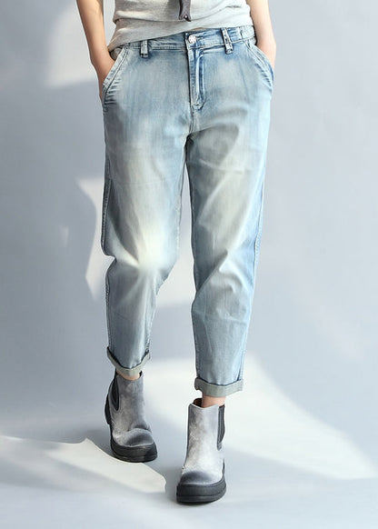 Style Light Blue Pockets Denim Straight Pants Spring