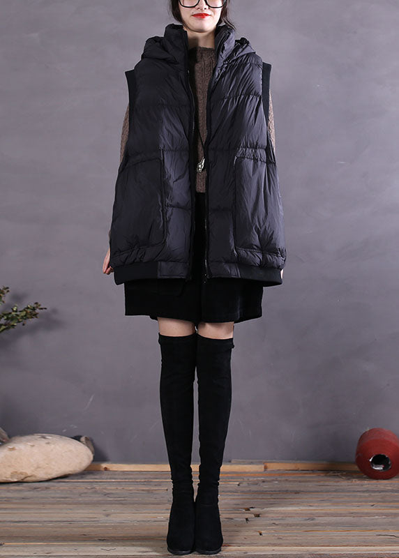 Style Light Grey Hooded Pockets Sleeveless Down Vest