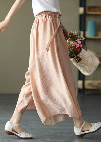 Style Light Pink Elastic Waist Tie Waist Wide Leg Pants Spring