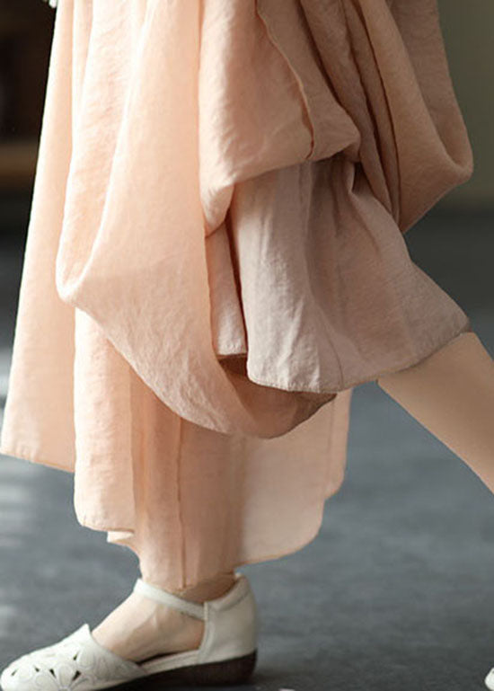 Style Light Pink Elastic Waist Tie Waist Wide Leg Pants Spring