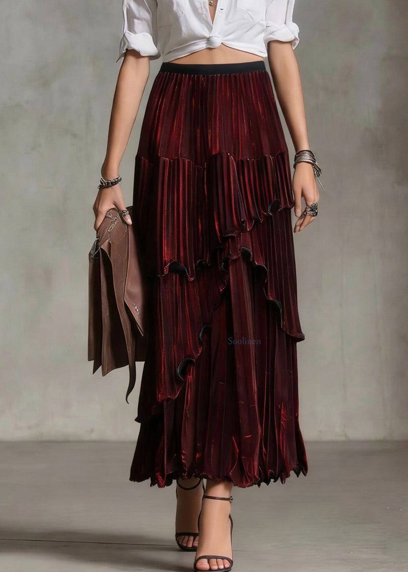 Style Mulberry Asymmetrical Ruffled Silk Skirt Spring