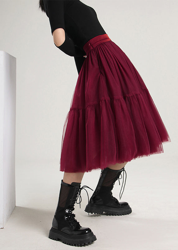 Style Mulberry High Waist Patchwork Tulle Skirts Spring