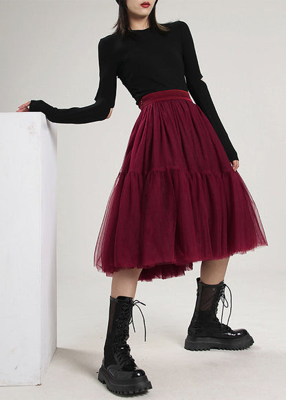 Style Mulberry High Waist Patchwork Tulle Skirts Spring