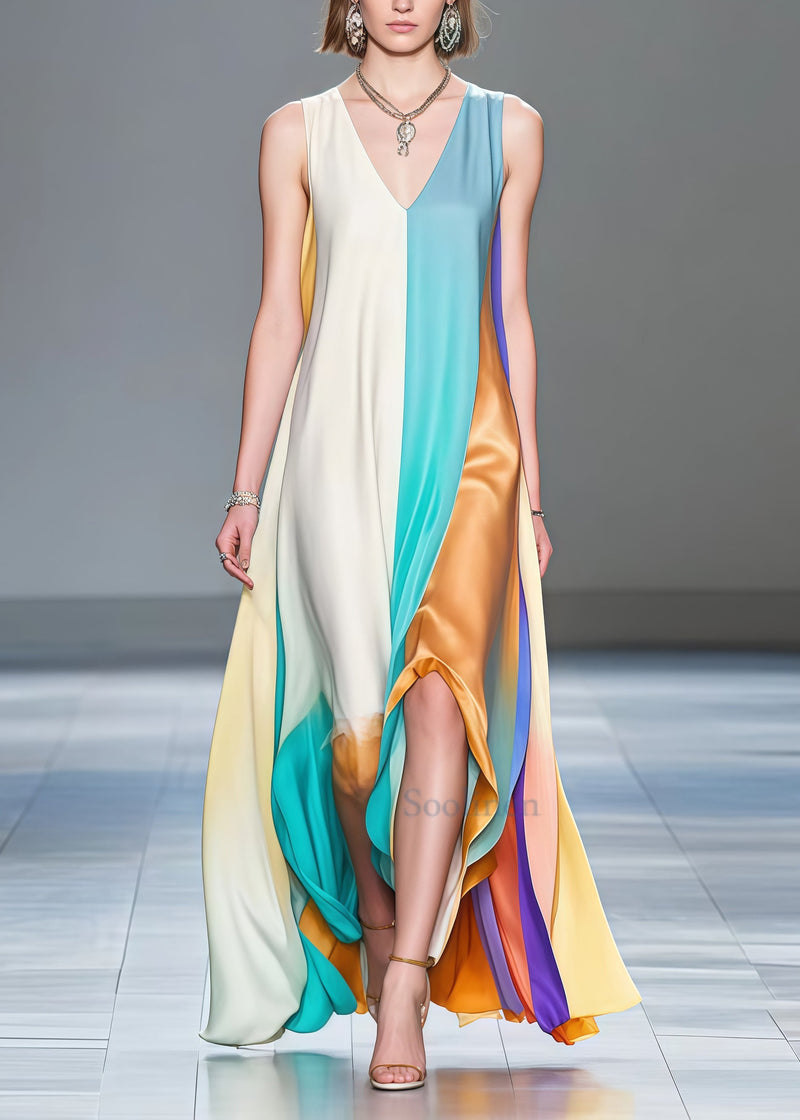 Style Multicolored Asymmetrical Patchwork Silk Party Dress Sleeveless