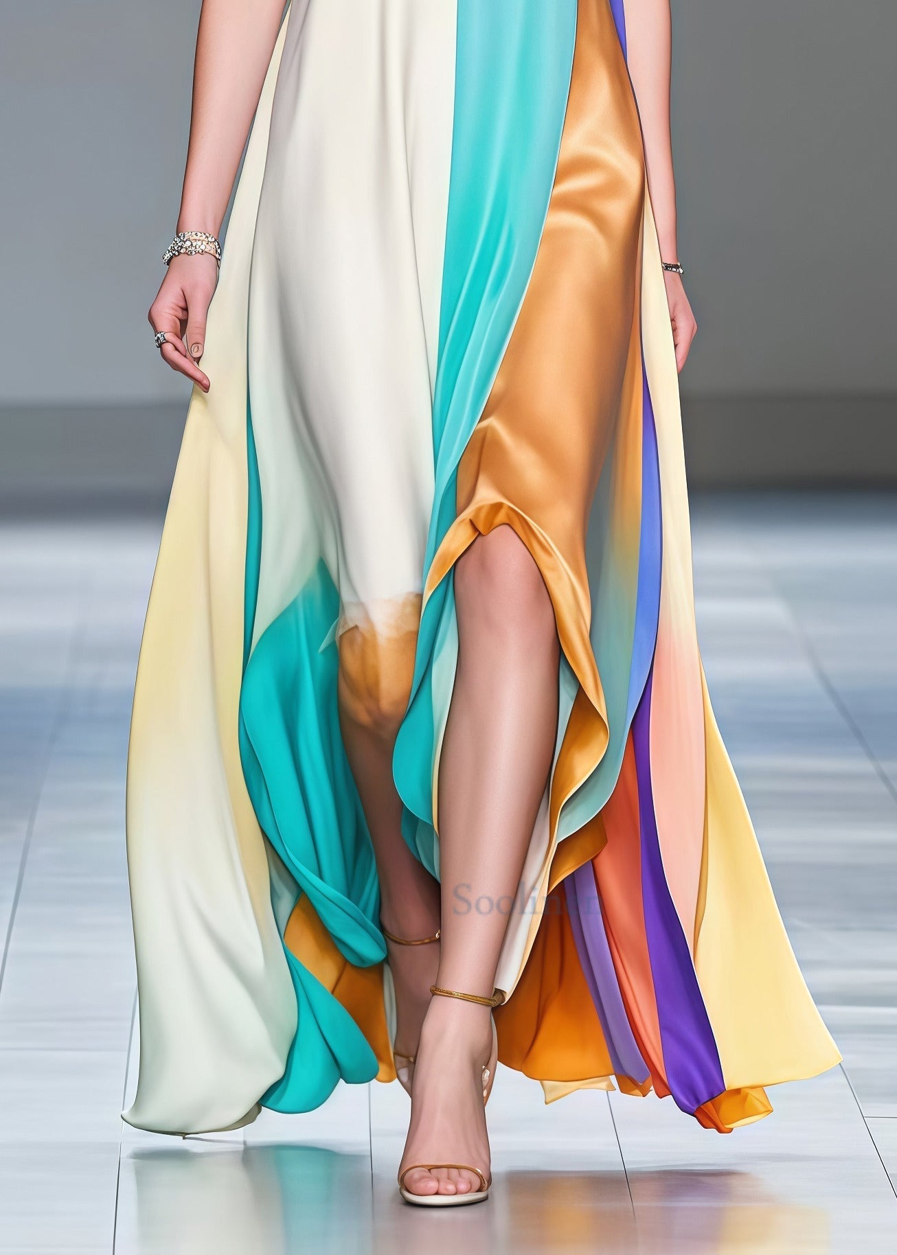Style Multicolored Asymmetrical Patchwork Silk Party Dress Sleeveless