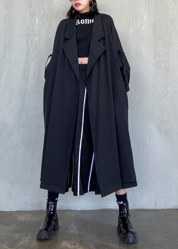 Style Notched Pockets Fine Long Coat Sblack Oversized Coats
