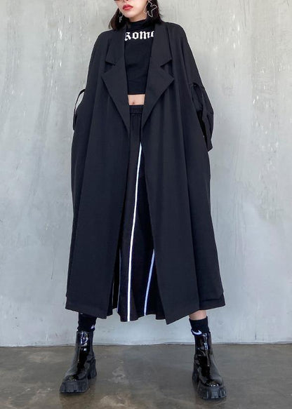 Style Notched Pockets Fine Long Coat Sblack Oversized Coats