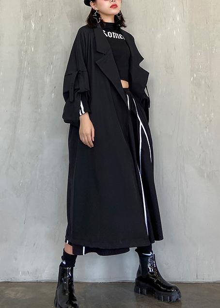 Style Notched Pockets Fine Long Coat Sblack Oversized Coats