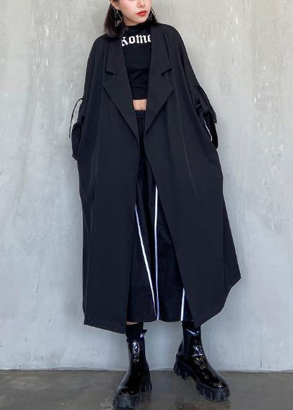 Style Notched Pockets Fine Long Coat Sblack Oversized Coats