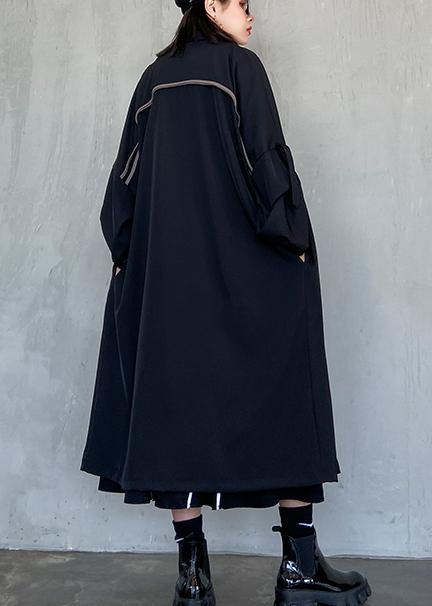 Style Notched Pockets Fine Long Coat Sblack Oversized Coats