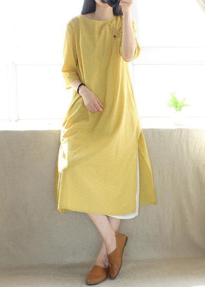 Style O Neck Side Open Dresses Catwalk Yellow Robes Dress