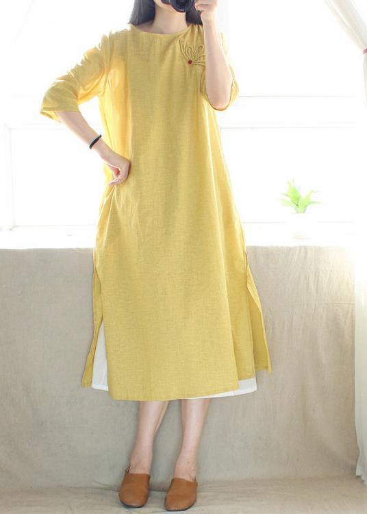 Style O Neck Side Open Dresses Catwalk Yellow Robes Dress