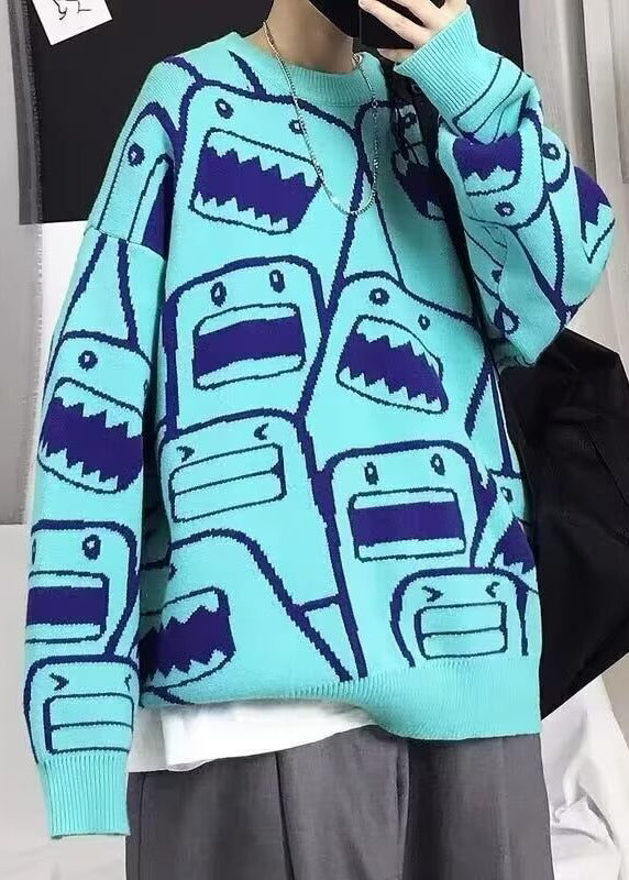 Style Orange O Neck Thick Print Knit Sweater Tops Winter