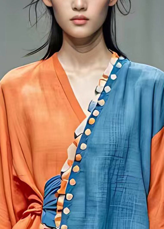 Style Orange Ruffled Wrinkled T Shirt Summer