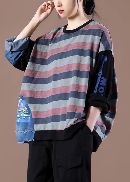Style Patchwork Spring Shirts Black Women Tops