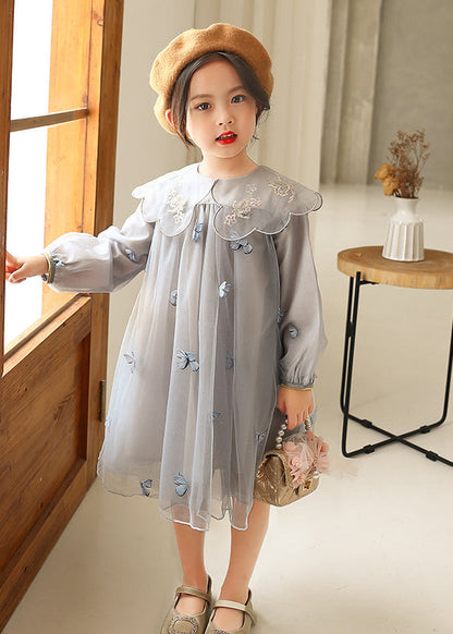 Style Pink Peter Pan Collar Butterfly Patchwork Tulle Baby Dress Fall