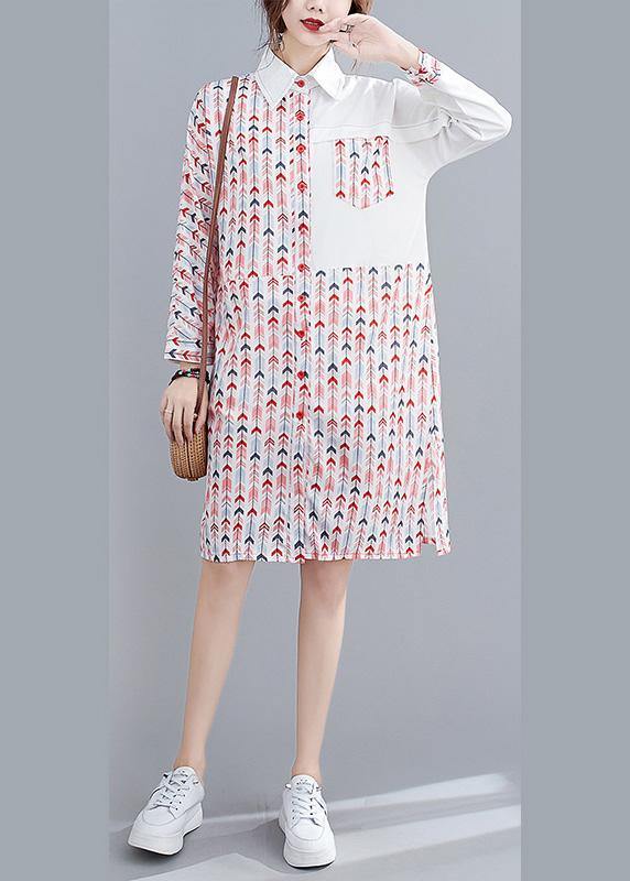 Style Pink Print Top Lapel Patchwork Daily Spring Shirts