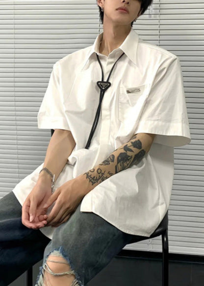 Style White Peter Pan Collar Ice Silk Shirts Summer