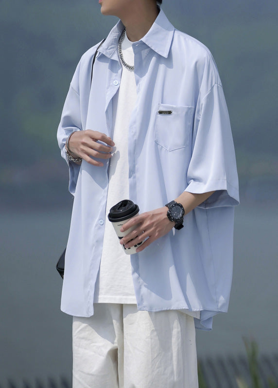 Style White Peter Pan Collar Ice Silk Shirts Summer