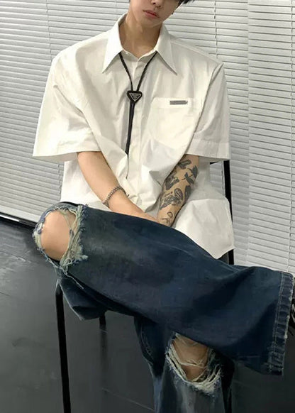 Style White Peter Pan Collar Ice Silk Shirts Summer