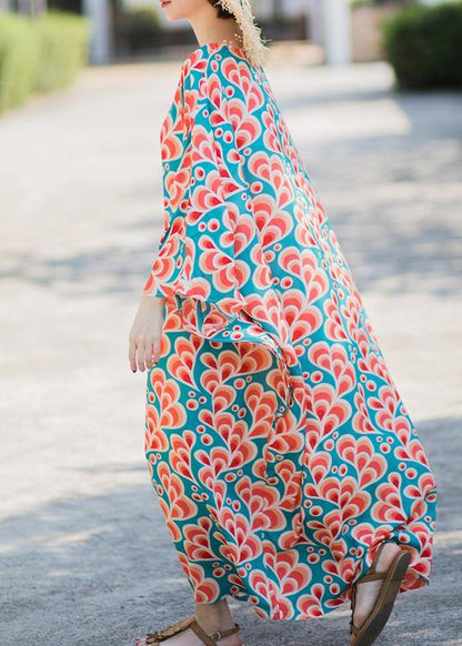 Style Print Kaftan Batwing Sleeve Maxi Dresses