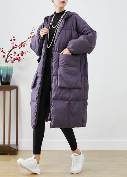 Style Purple Oversized Big Pockets Warm Duck Down Jacket in Winter