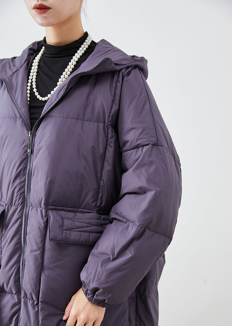 Style Purple Oversized Big Pockets Warm Duck Down Jacket in Winter