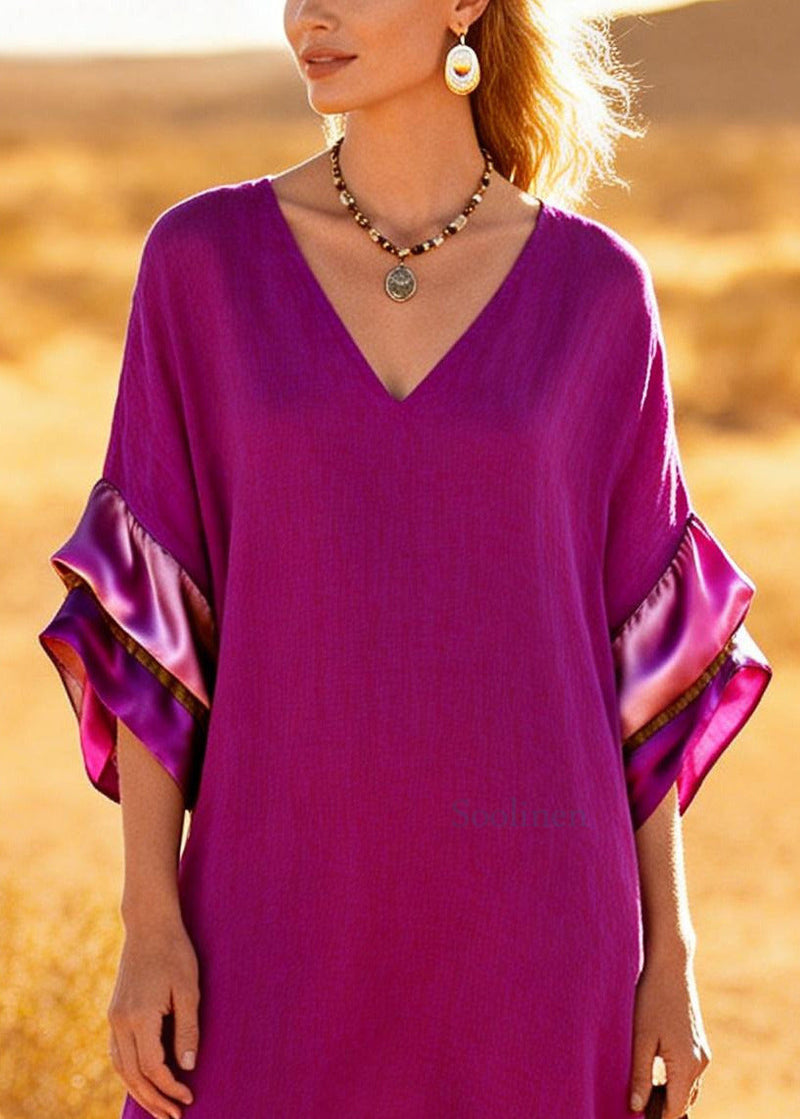 Style Purple Oversized Patchwork Cotton Holiday Dress Summer