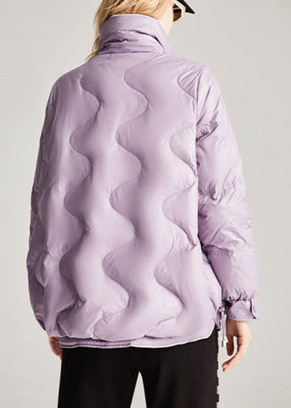 Style Purple Pockets Drawstring Winter Duck Down Winter Coats