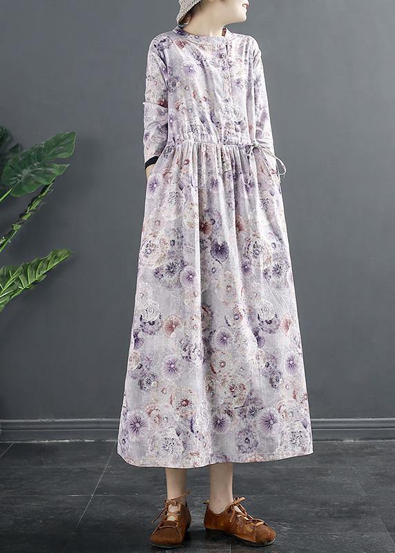 Style Purple Print Drawstring Art Dresses