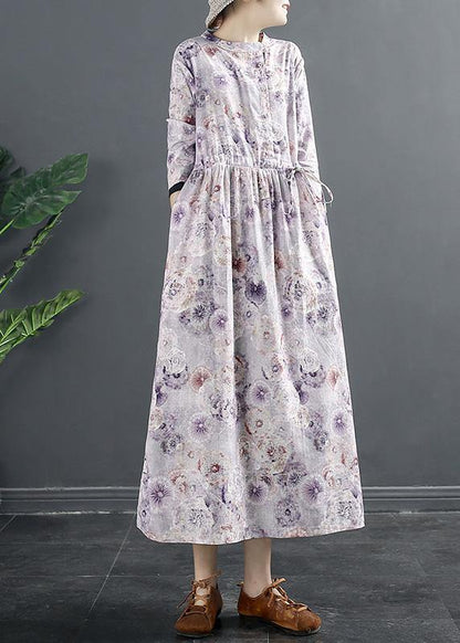 Style Purple Print Drawstring Art Dresses