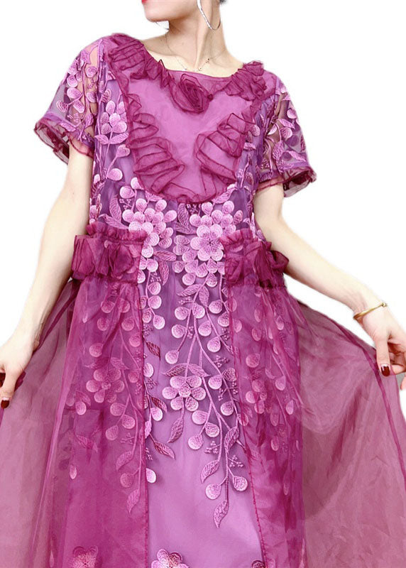 Style Purple Ruffled Decorated Patchwork Tulle Dress Summer