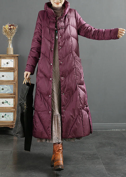 Style Purple Stand Collar Lengthen Duck Down Puffer Jacket Winter