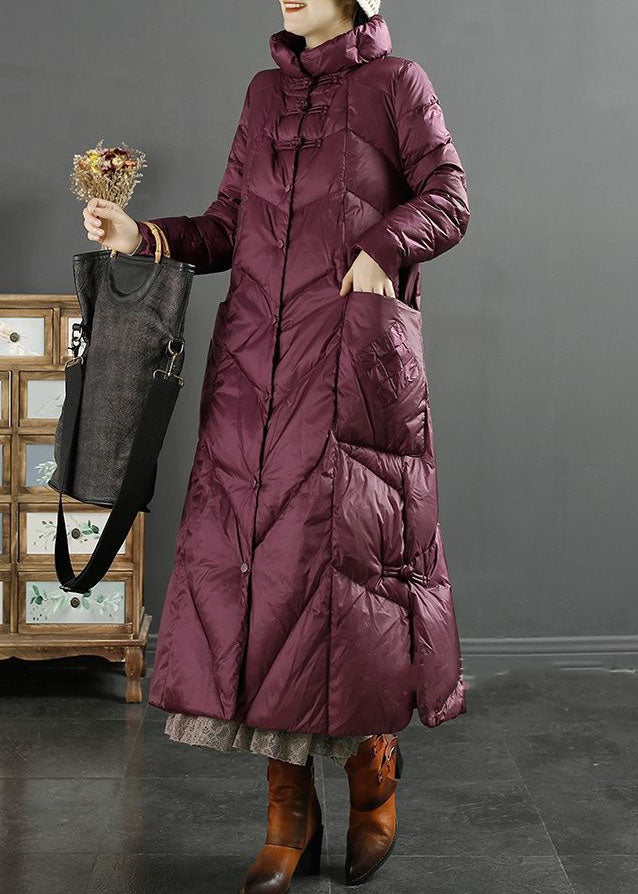 Style Purple Stand Collar Lengthen Duck Down Puffer Jacket Winter