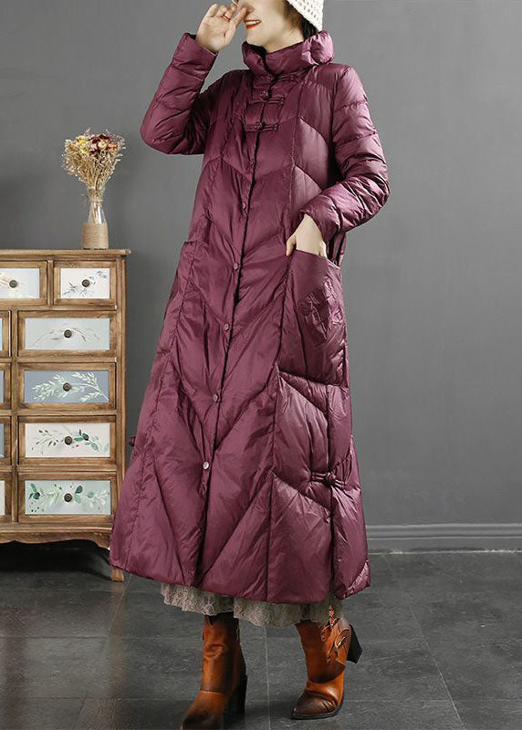 Style Purple Stand Collar Lengthen Duck Down Puffer Jacket Winter