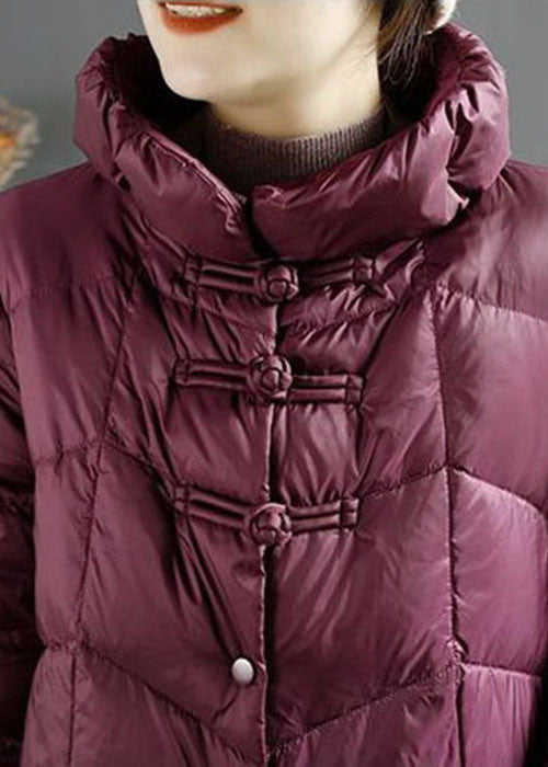 Style Purple Stand Collar Lengthen Duck Down Puffer Jacket Winter