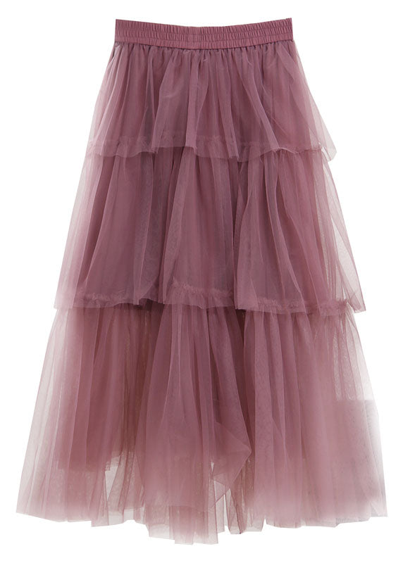 Style Purple High Waist Patchwork Tulle Skirts Spring
