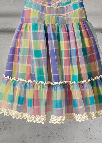 Style Rainbow Plaid Patchwork Lace Tulle Skirts Summer