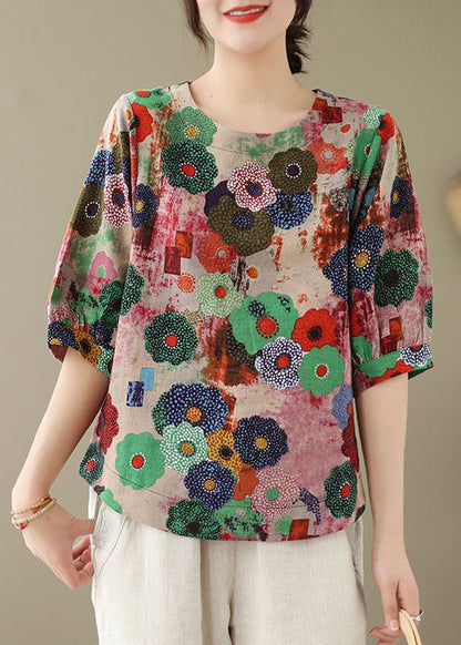 Style Red O-neck Print Tops Summer