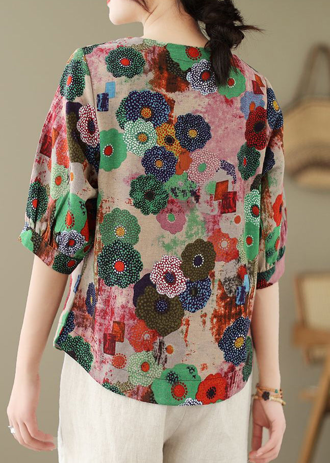 Style Red O-neck Print Tops Summer