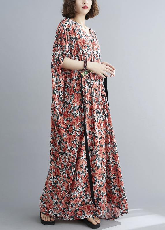 Style Red Print Button Summer Cotton Dress
