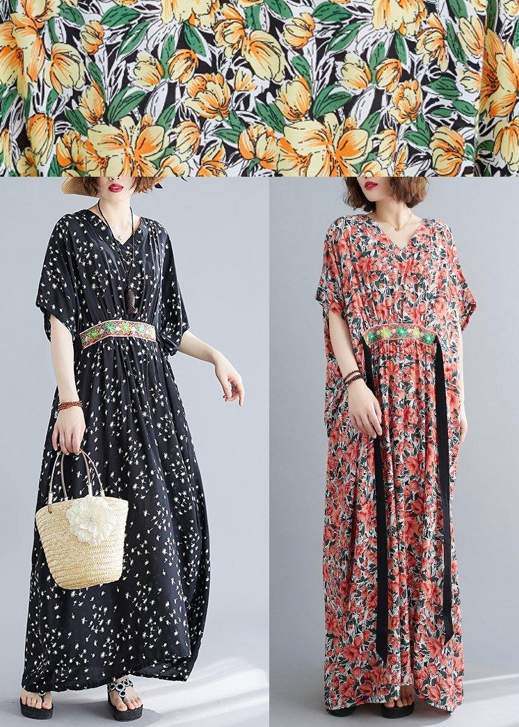 Style Red Print Button Summer Cotton Dress